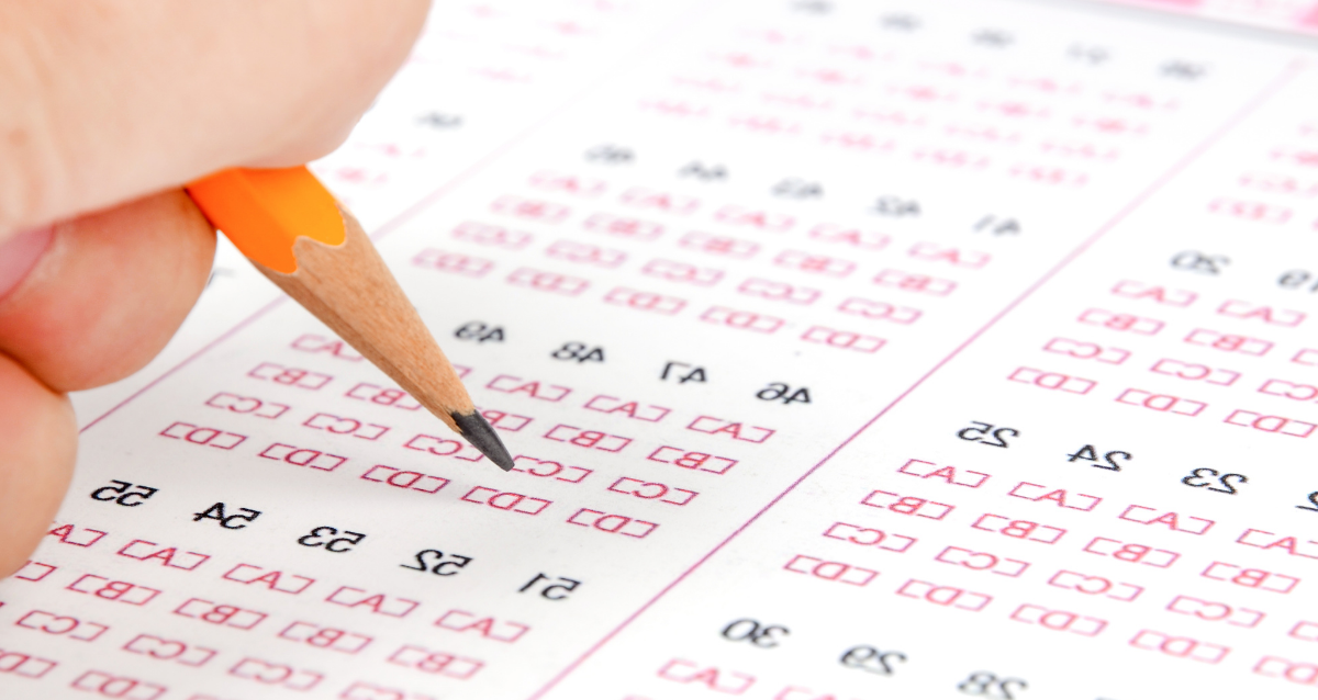 Student filling in bubbles on a multiple choice test.