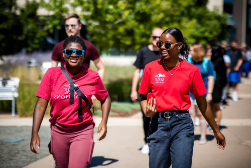 Students walk on campus