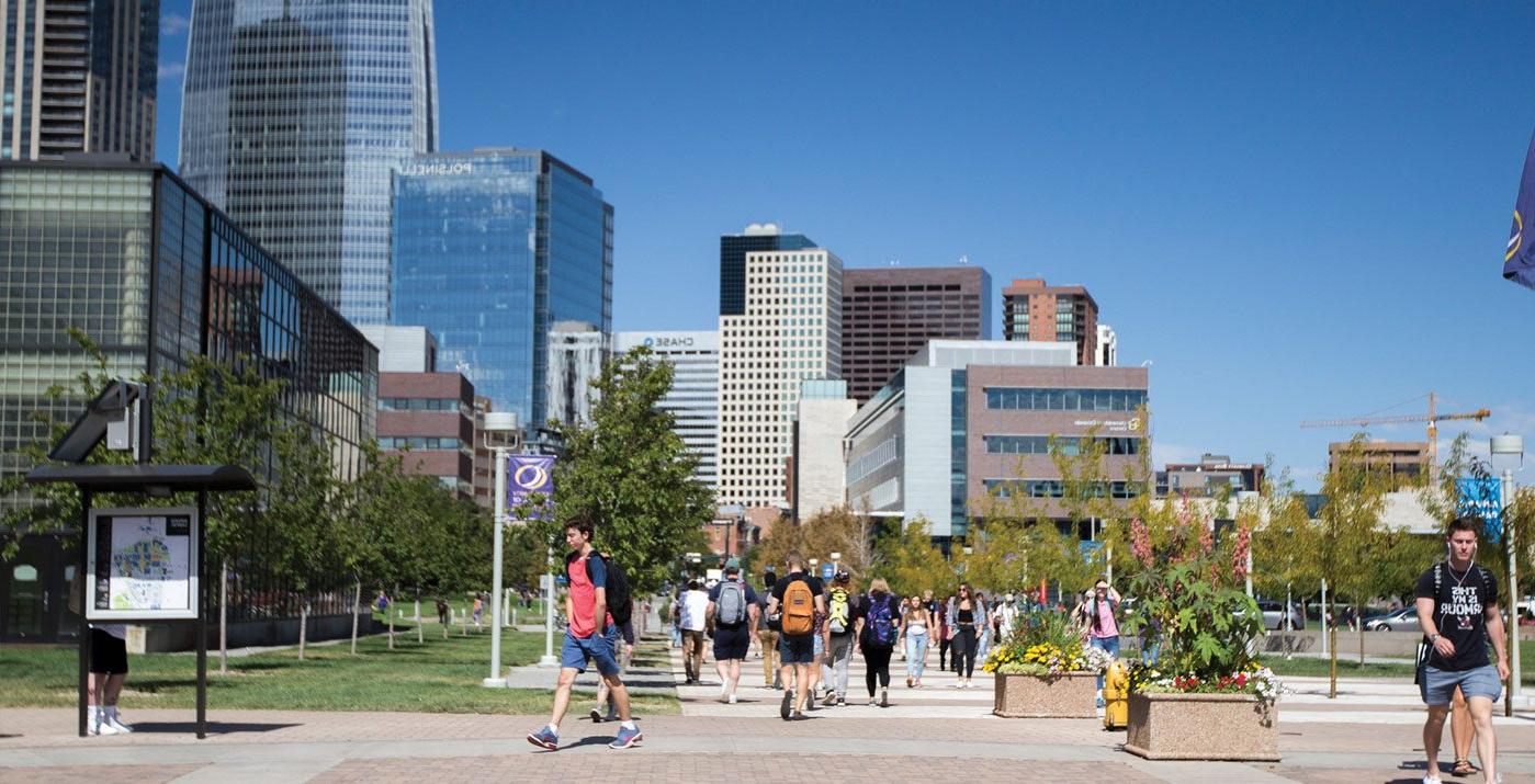 students walking on Auraria campus.